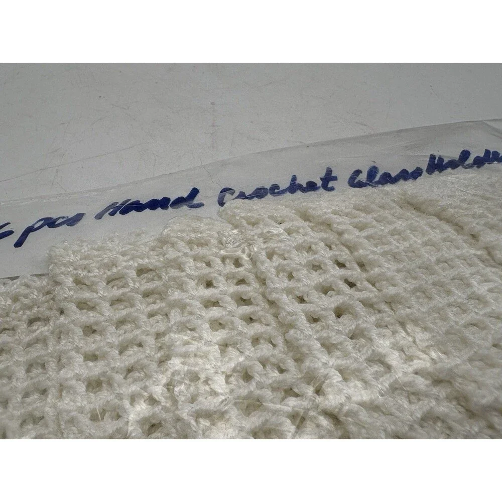 Vintage Handmade Crochet Glass Holders Set of 6 White Jar Cozies Cottage Core